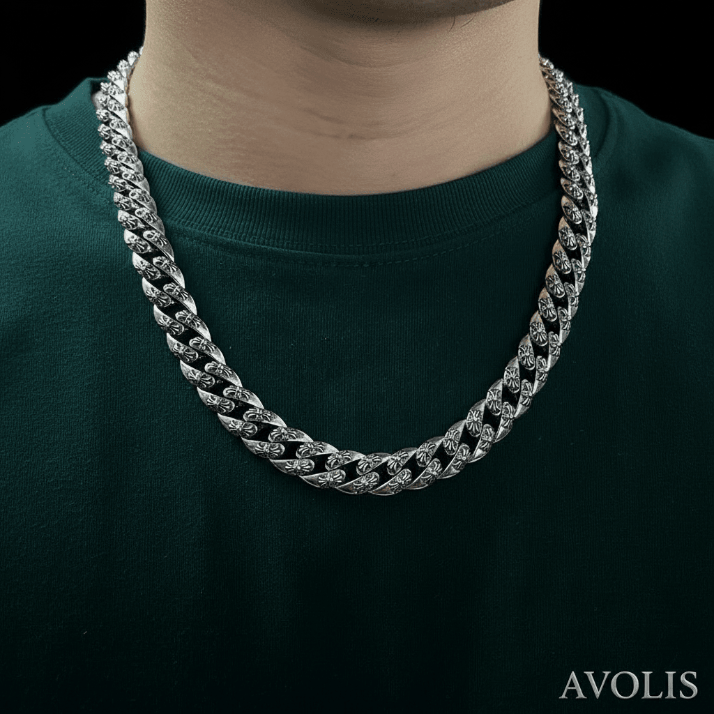 Men's Silver Necklace - Plated Chain Pendant Jewelry - Avolis.store