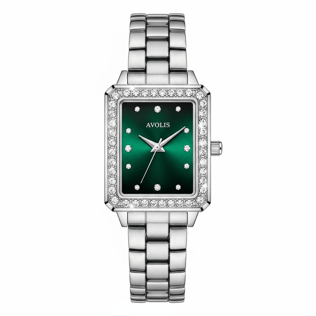 Women's Quartz Watch - Rectangular Crystal Bezel Timepiece - Avolis.store