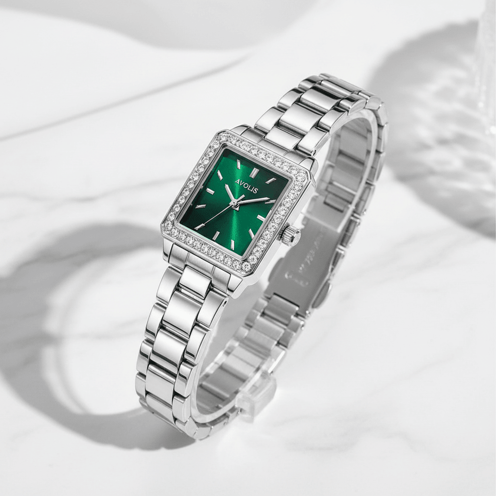 Women's Quartz Watch - Rectangular Crystal Bezel Timepiece - Avolis.store